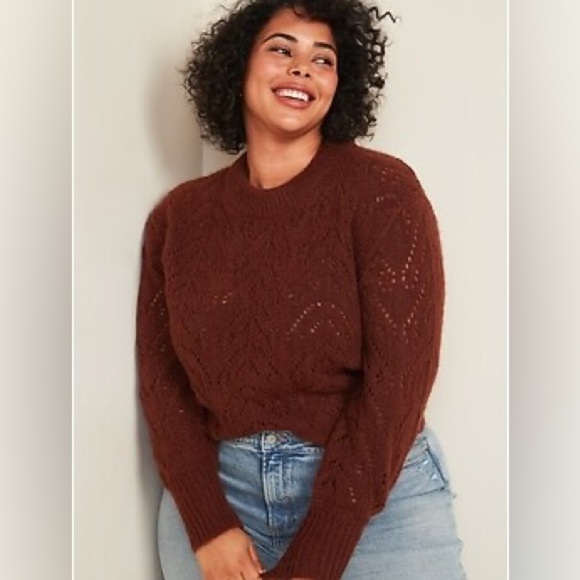Old Navy Cozy Pointelle-Knit Crew-Neck Sweater Burgundy Size Extra Large - Picture 2 of 10